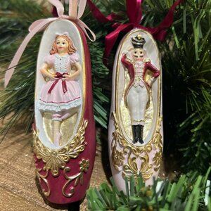 2 Pc Set Resin Ballerina Slipper Ornaments 5" Christmas Tree Trimming Decoration